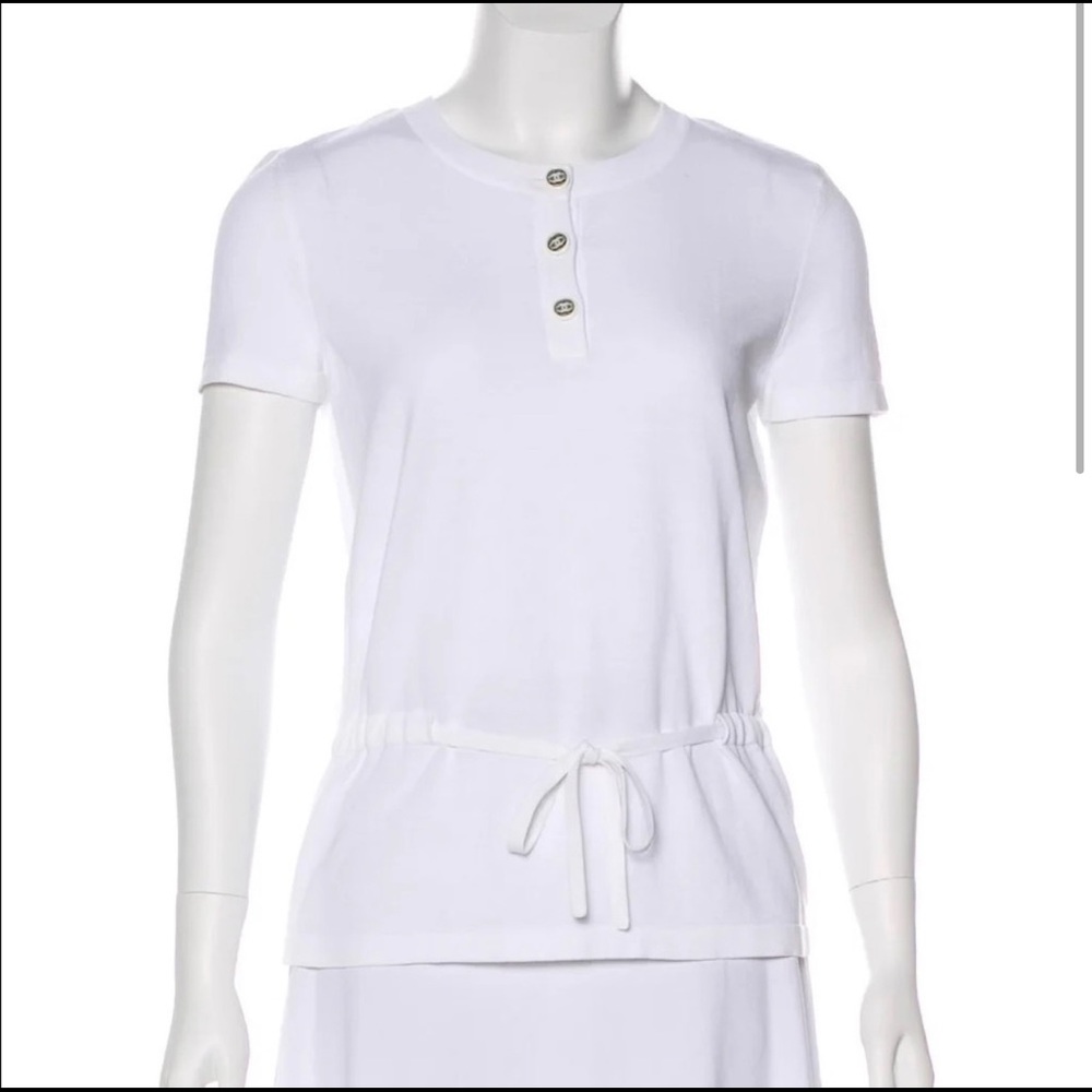 Chanel Short Sleeve Crew Neck Top CC Logo Buttons